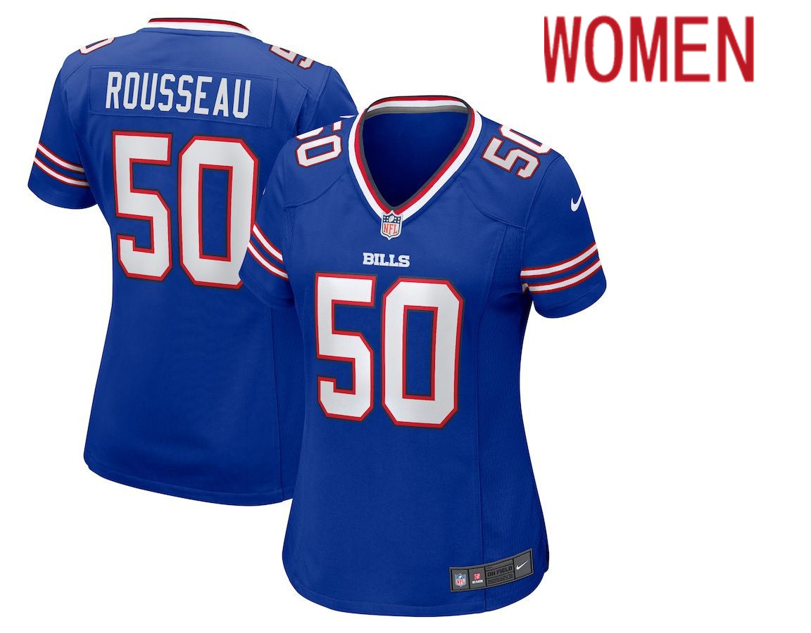 Women Buffalo Bills 50 Gregory Rousseau Nike Royal Game NFL Jersey